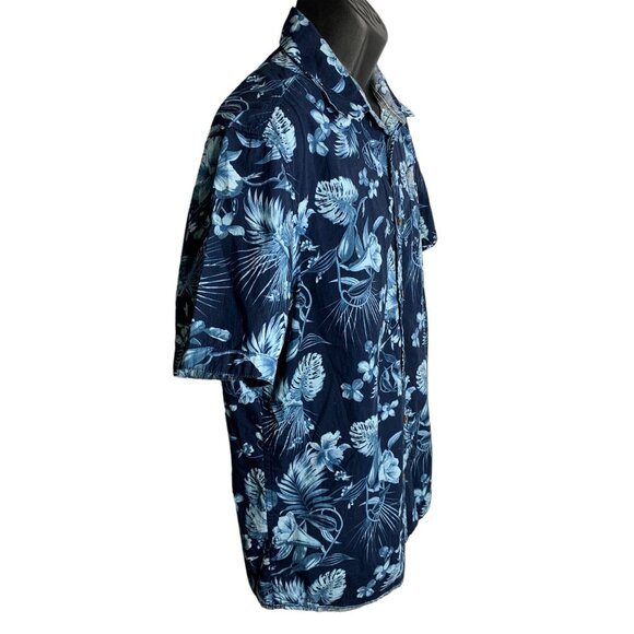 Private Member Button Up Hawaiian Shirt L Blue Floral Short Sleeves Pocket - Picture 5 of 6